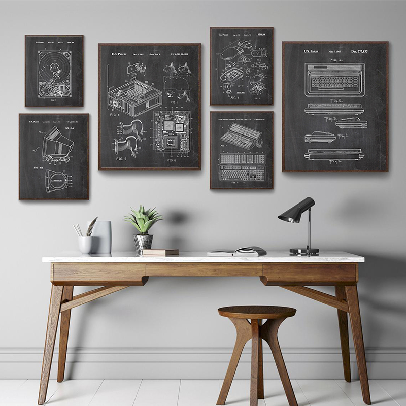 Office Tech Room - Juego de 6 Cuadros Decorativos Vintage
