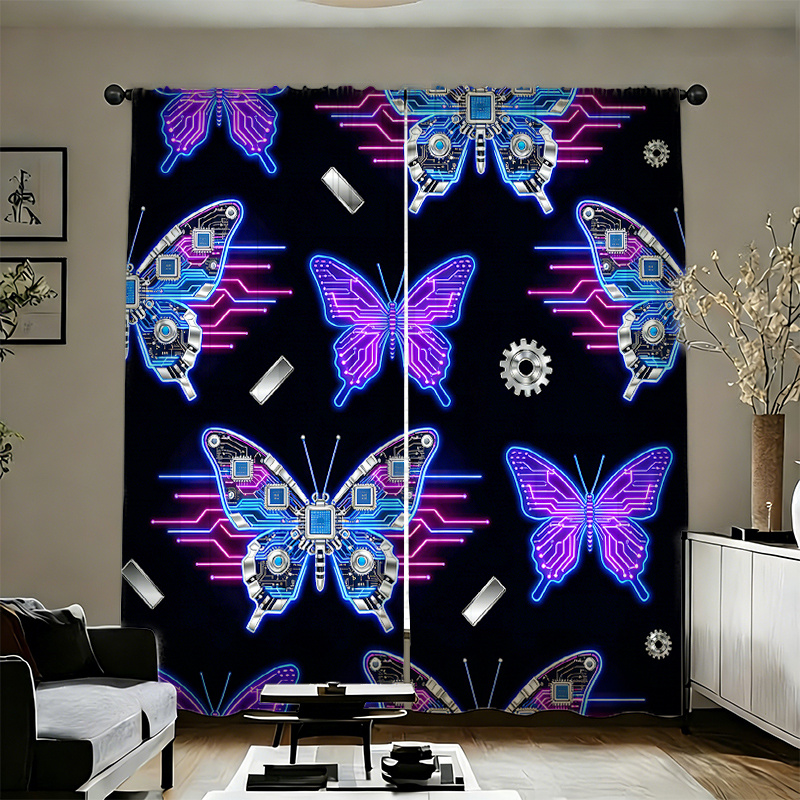 Office Tech Room - 2 Cortinas Cyberpunk con Estampado de