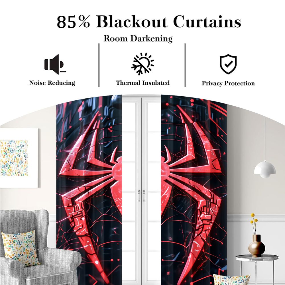 Cortinas con estampado de arañ - Office Tech Room reseña y precio