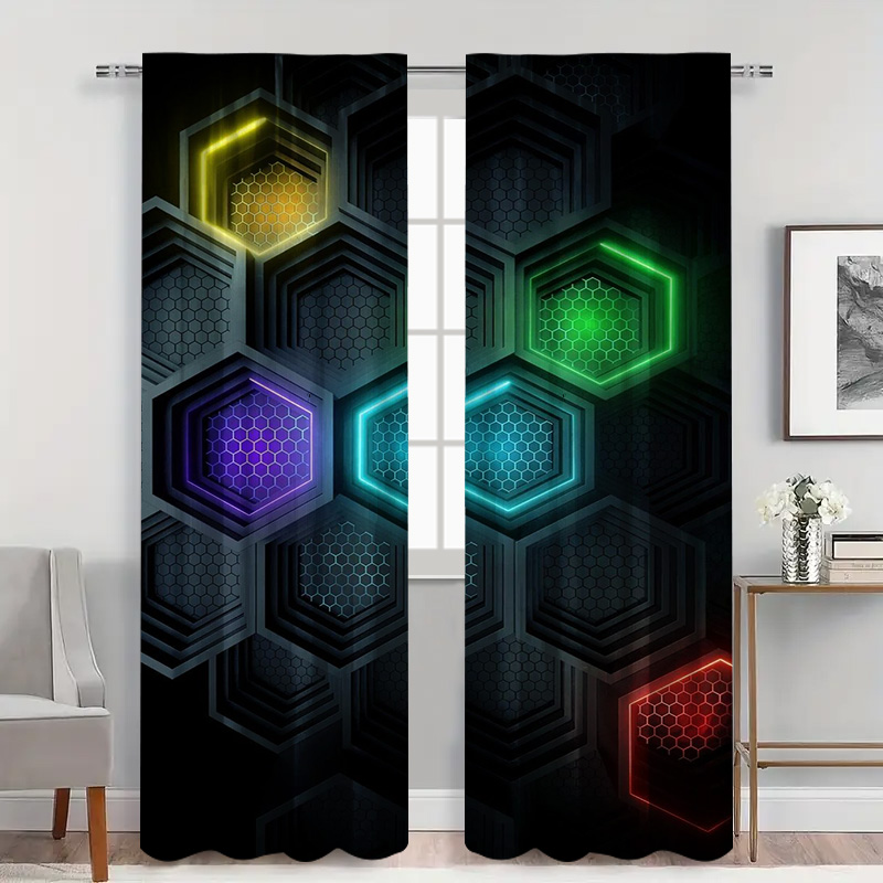 Cortinas geométricas modernas  - Office Tech Room reseña y precio
