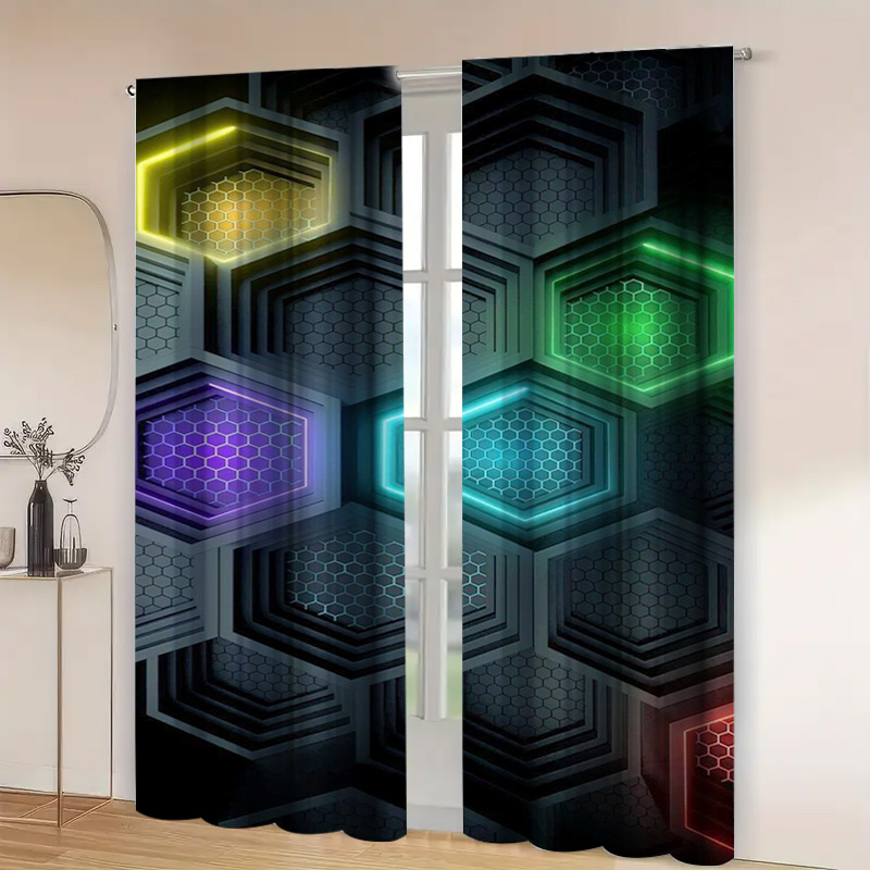Cortinas geométricas modernas  - Office Tech Room reseña y precio