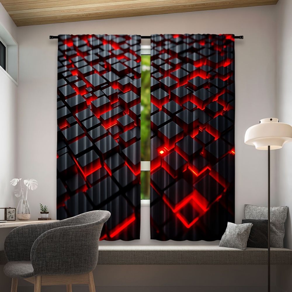 2 Cortinas Geométricas Rojas y - Office Tech Room reseña y precio