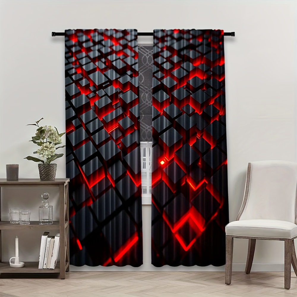 2 Cortinas Geométricas Rojas y - Office Tech Room reseña y precio